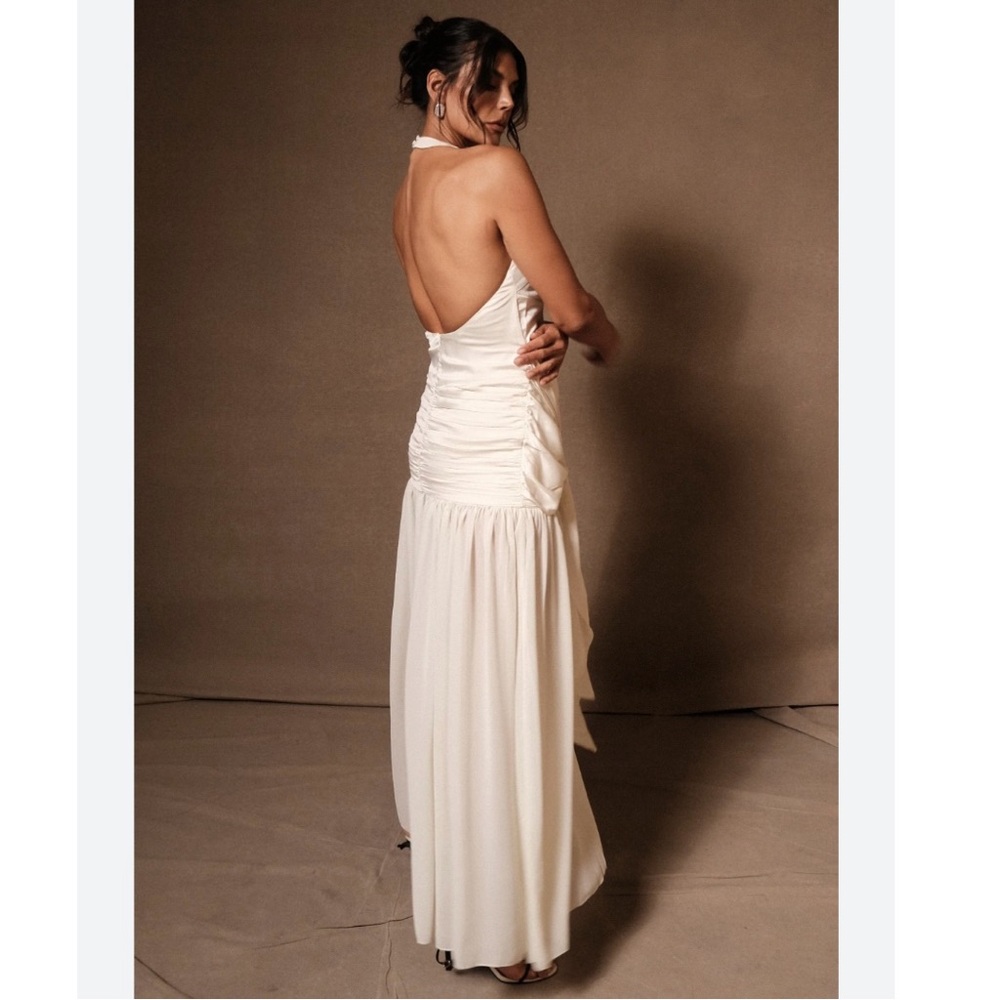 NWT! Meshki Graziana Satin Chiffon Plunge Maxi Dress - Picture 4 of 11